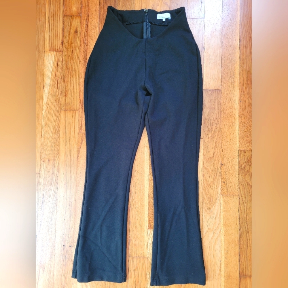 Danielle Bernstein by WeWoreWhat black scoop front flare pull on pants 2